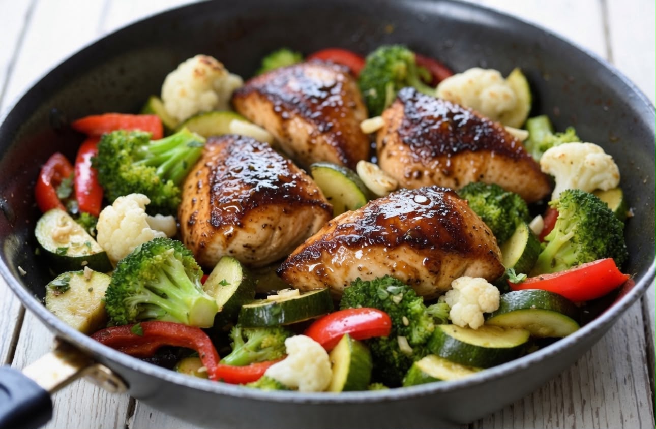 One-pan keto chicken and vegetables in a skillet